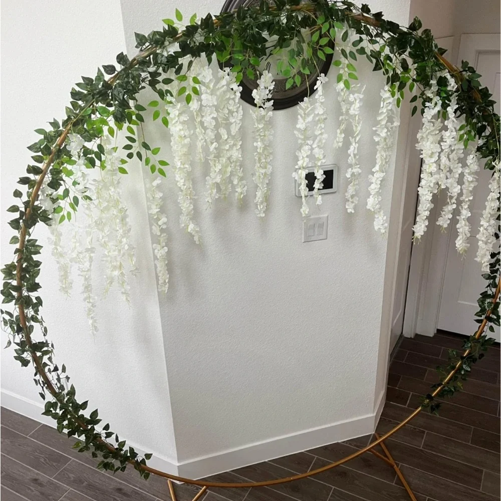 Circular Wedding Party Arch with Wisteria Flowers & Ivy Garlands Backdrop ~ New
